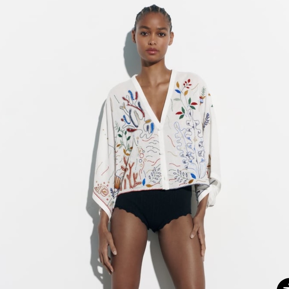 Zara embroidered cotton blouse